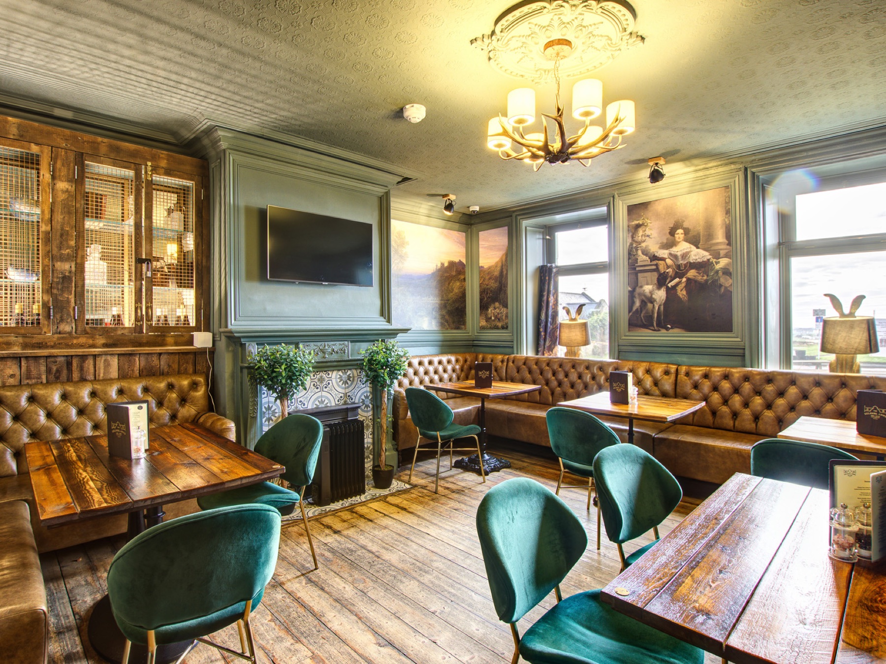 The characterful dining room at the Delaval Arms